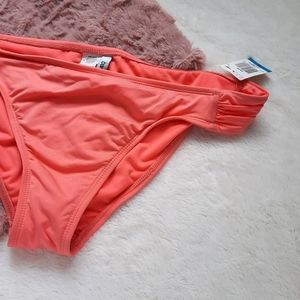 Bar III Solid Coral Reef Ruched Bikini Swim Bottom Swimsuit NEW XL Orange